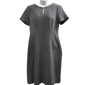Talbots Black and White Houndstooth Midi Sheath knit texture dress size 8P
